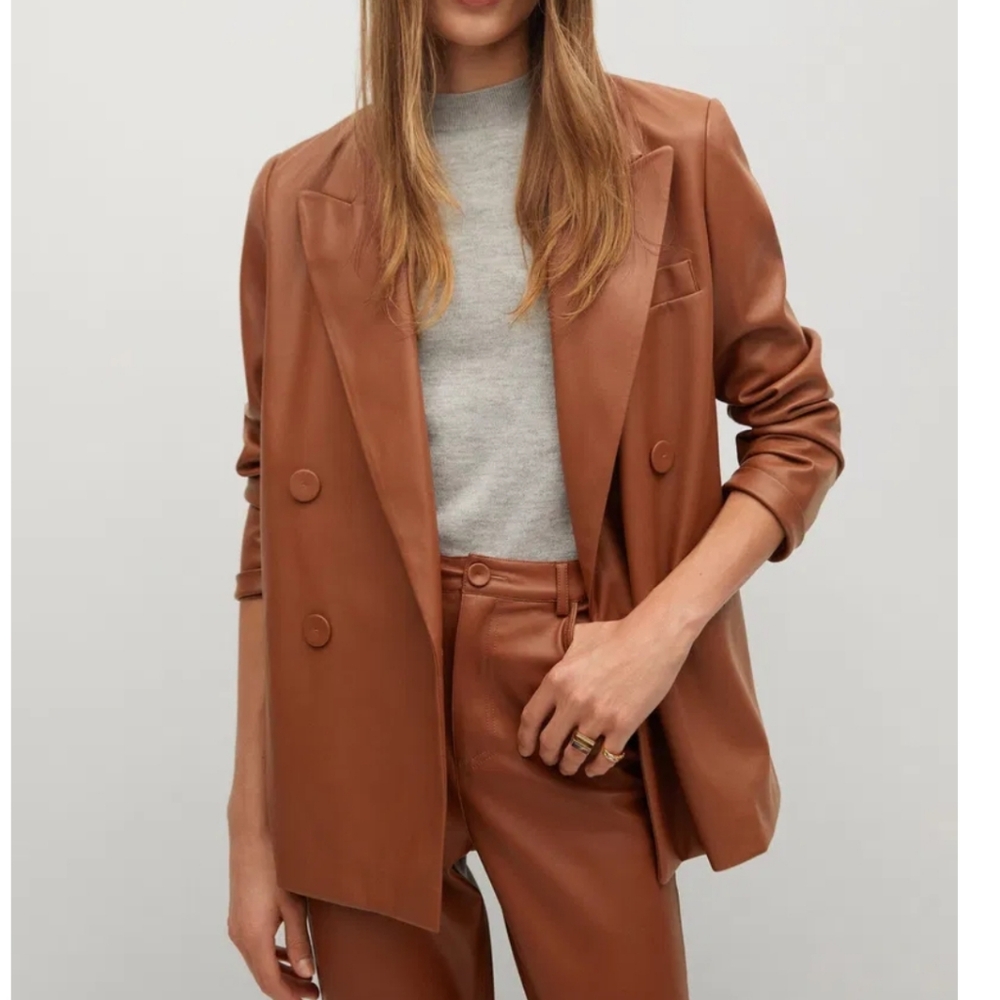 Mango brown faux leather blazer